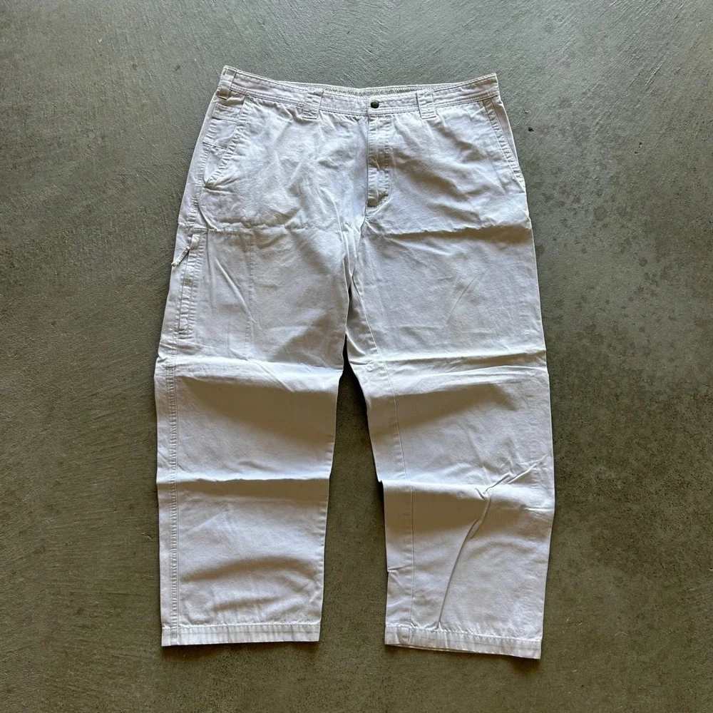 Vintage Columbia Pants Size 40x30 Cream Canvas Straight Leg Zipper Pocket Hiking